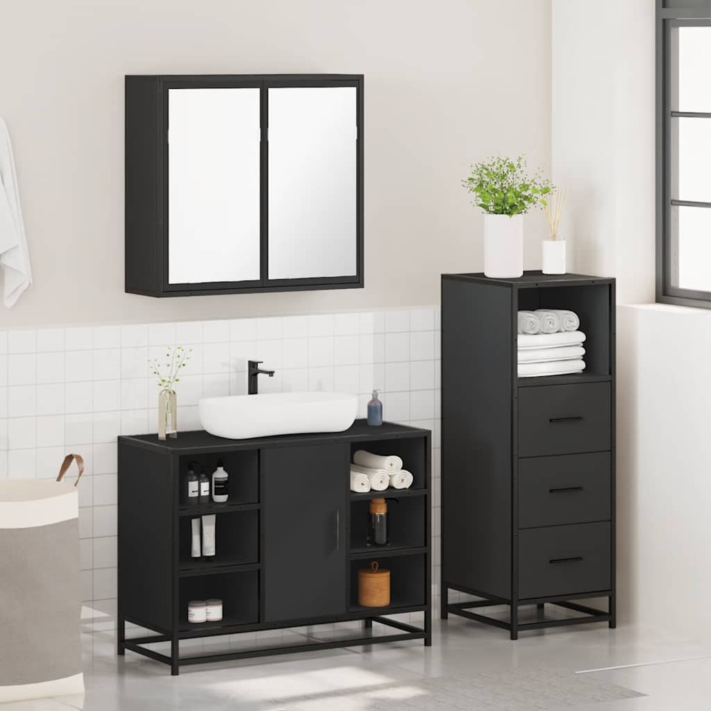 Set Mobili da Bagno 3 pz Nero in Legno Multistrato - immagine 5