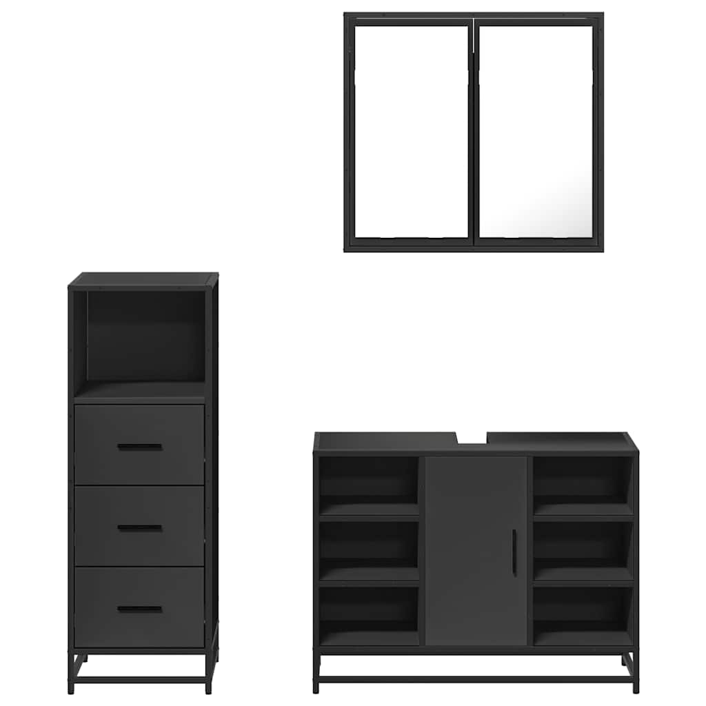 Set Mobili da Bagno 3 pz Nero in Legno Multistrato - immagine 3