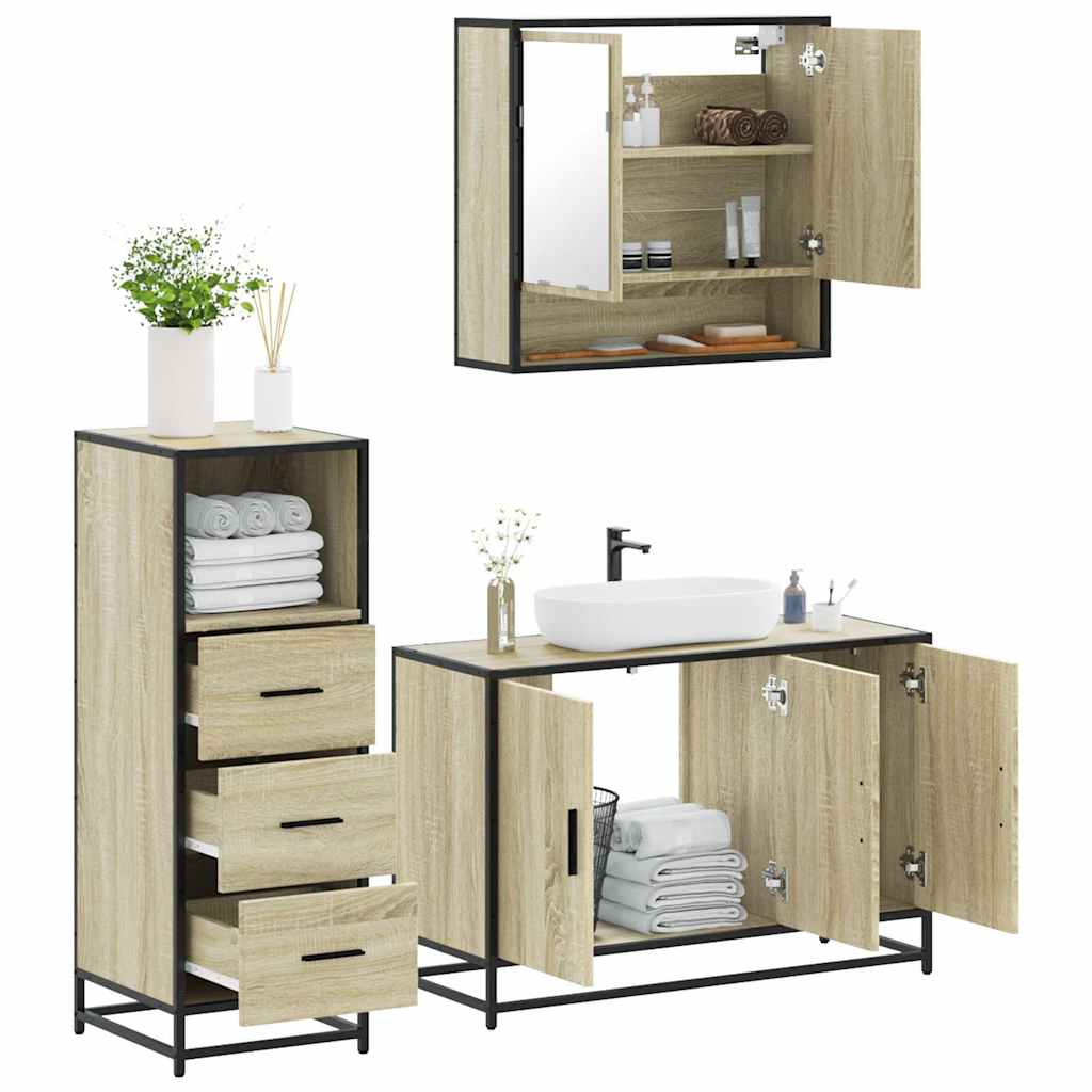 Set Mobili da Bagno 3 pz Rovere Sonoma in Legno Multistrato - immagine 6