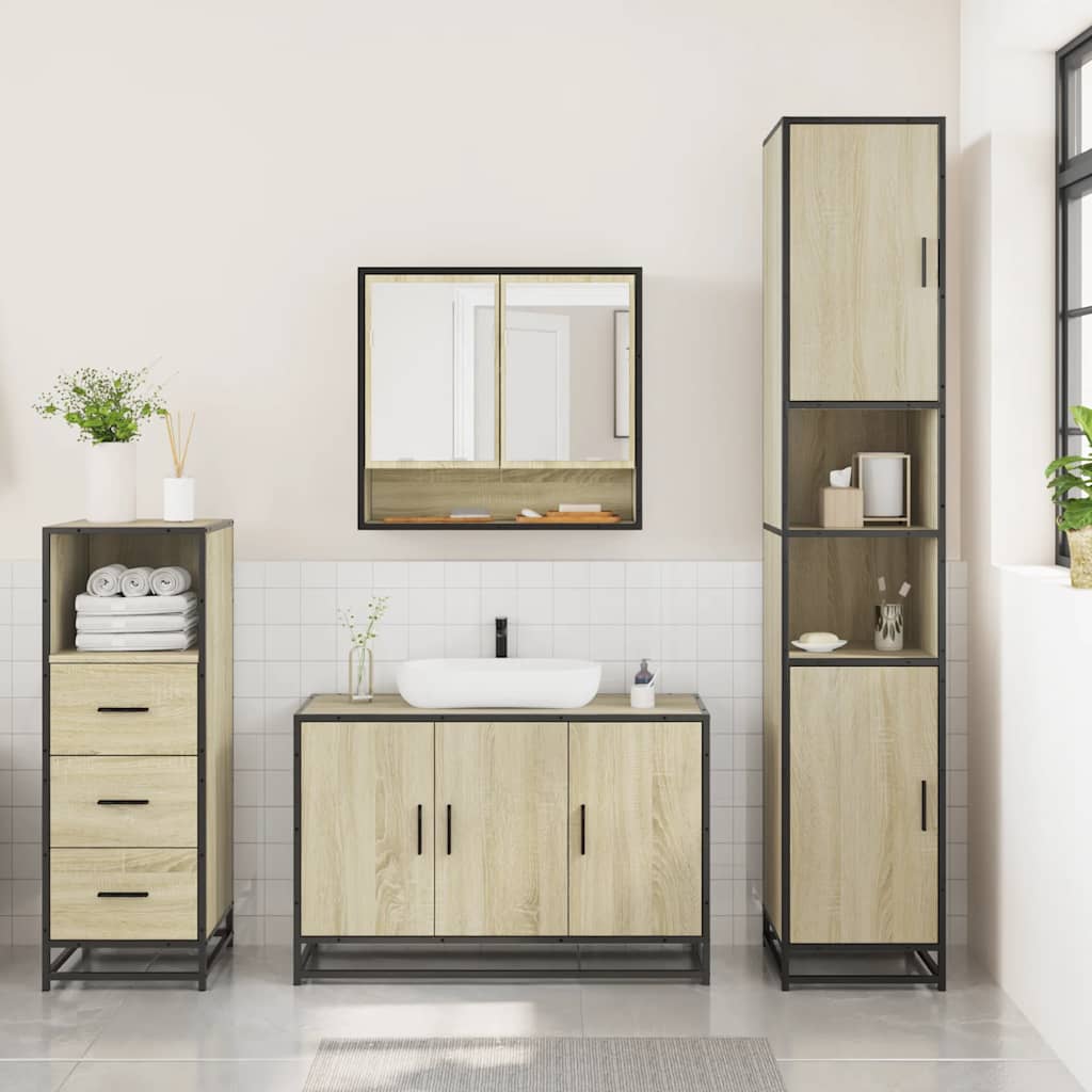 Set Mobili da Bagno 3 pz Rovere Sonoma in Legno Multistrato - immagine 3