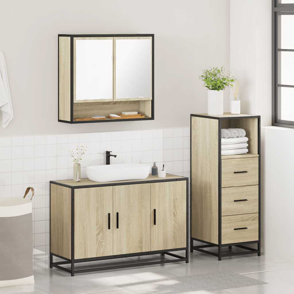 Set Mobili da Bagno 3 pz Rovere Sonoma in Legno Multistrato