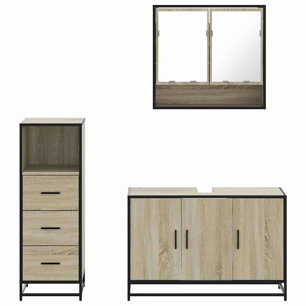 Set Mobili da Bagno 3 pz Rovere Sonoma in Legno Multistrato - immagine 2