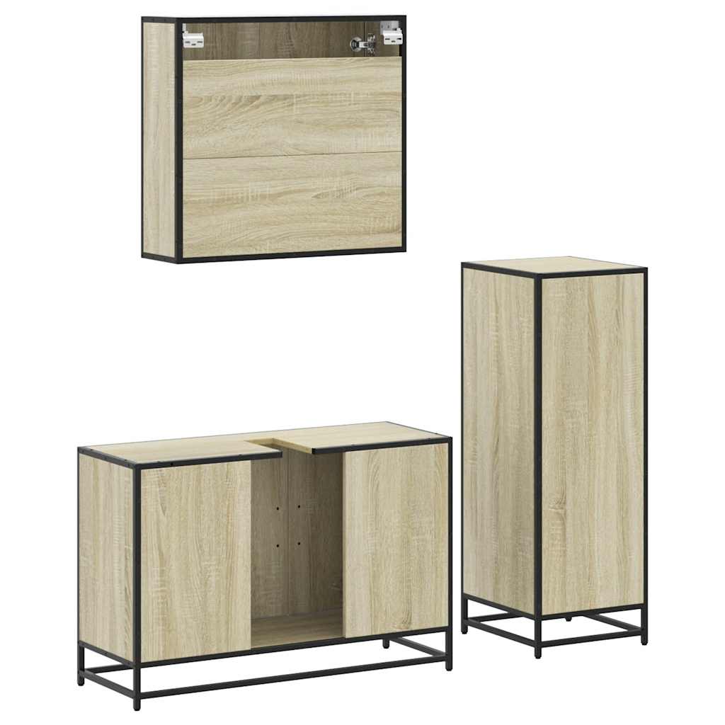 Set Mobili da Bagno 3 pz Rovere Sonoma in Legno Multistrato - immagine 8