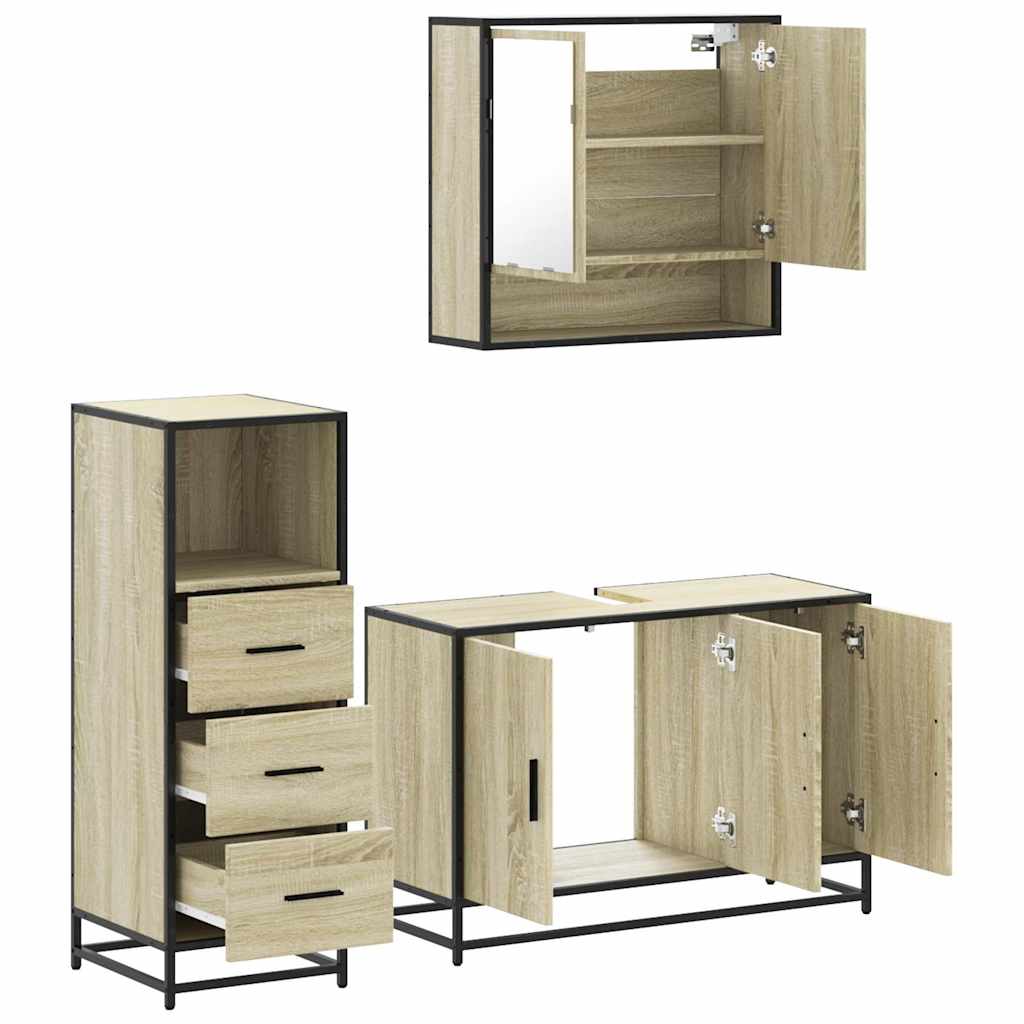 Set Mobili da Bagno 3 pz Rovere Sonoma in Legno Multistrato - immagine 5