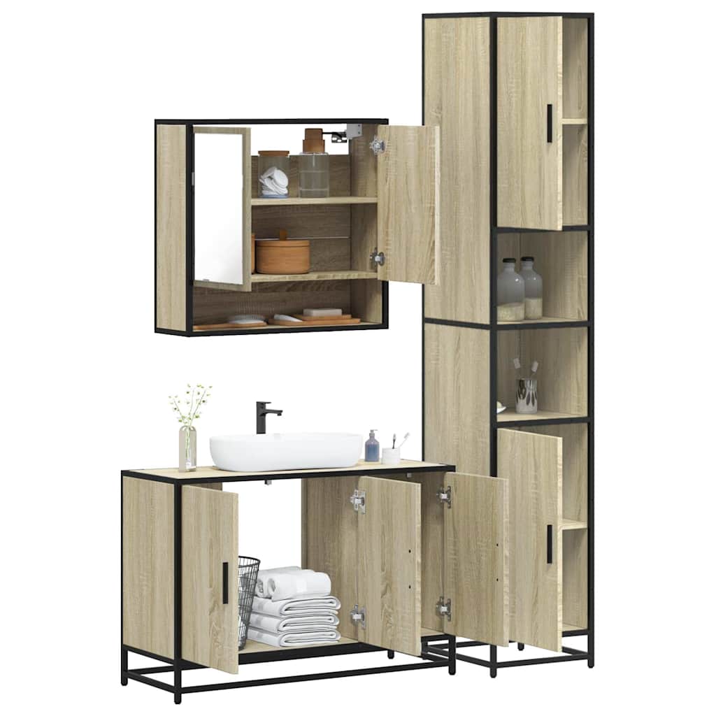 Set Mobili da Bagno 3 pz Rovere Sonoma in Legno Multistrato - immagine 6