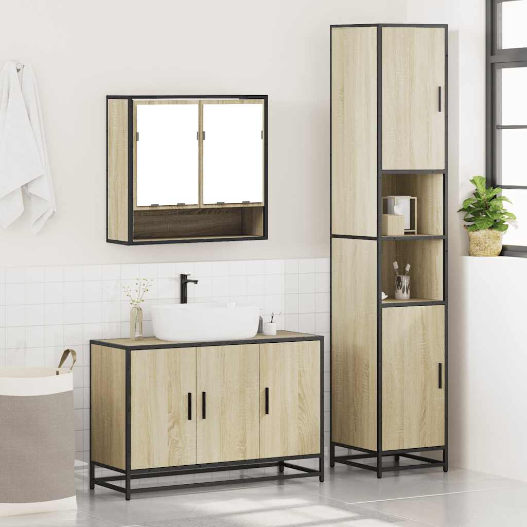 Set Mobili da Bagno 3 pz Rovere Sonoma in Legno Multistrato - immagine 2