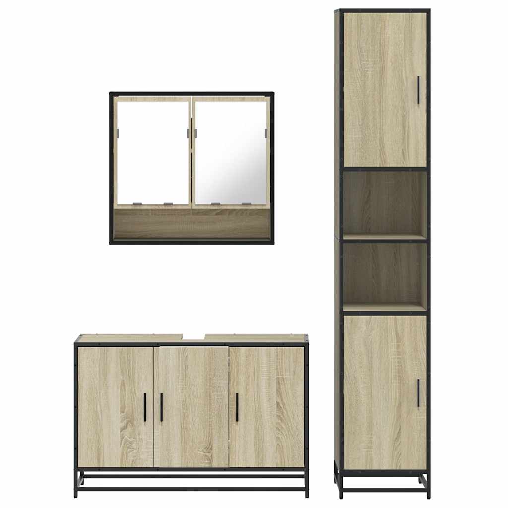 Set Mobili da Bagno 3 pz Rovere Sonoma in Legno Multistrato - immagine 3