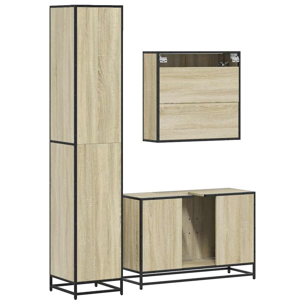 Set Mobili da Bagno 3 pz Rovere Sonoma in Legno Multistrato - immagine 9