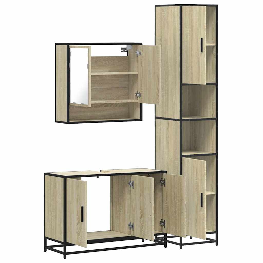 Set Mobili da Bagno 3 pz Rovere Sonoma in Legno Multistrato - immagine 5