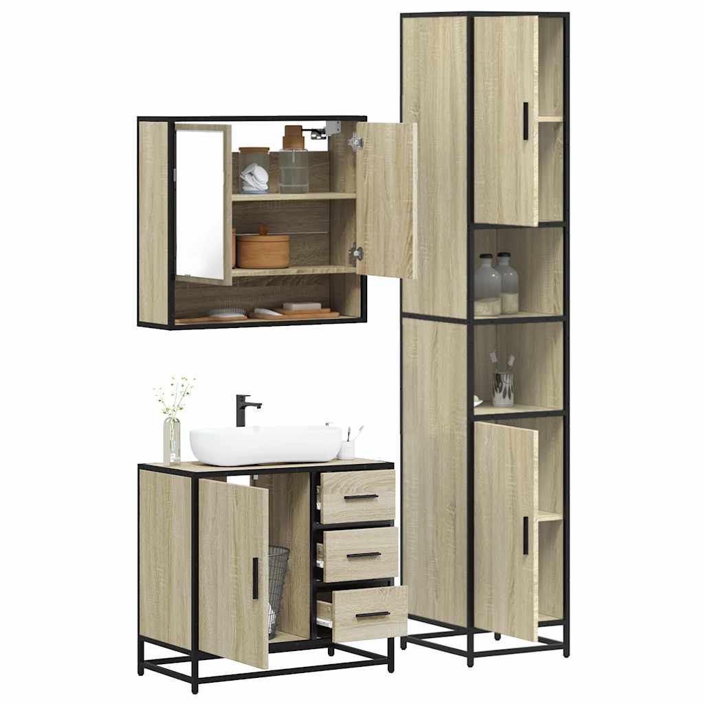 Set Mobili da Bagno 3 pz Rovere Sonoma in Legno Multistrato - immagine 4