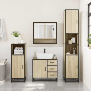 Set Mobili da Bagno 3 pz Rovere Sonoma in Legno Multistrato
