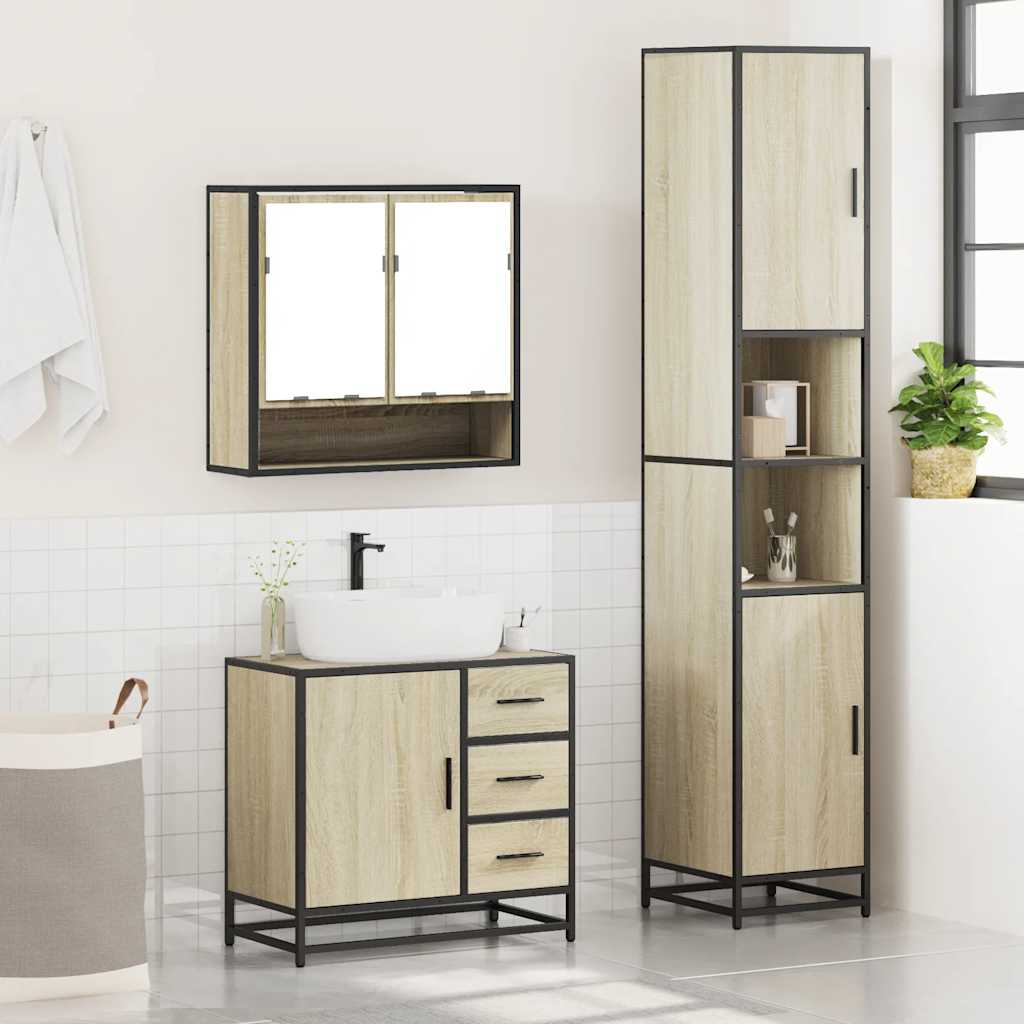Set Mobili da Bagno 3 pz Rovere Sonoma in Legno Multistrato - immagine 2