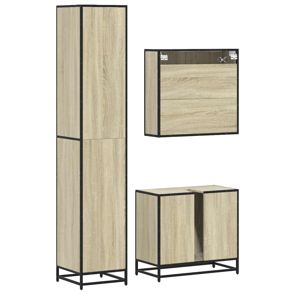 Set Mobili da Bagno 3 pz Rovere Sonoma in Legno Multistrato - immagine 7