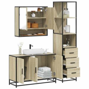 Set Mobili da Bagno 3 pz Rovere Sonoma in Legno Multistrato
