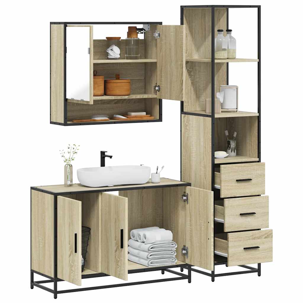 Set Mobili da Bagno 3 pz Rovere Sonoma in Legno Multistrato