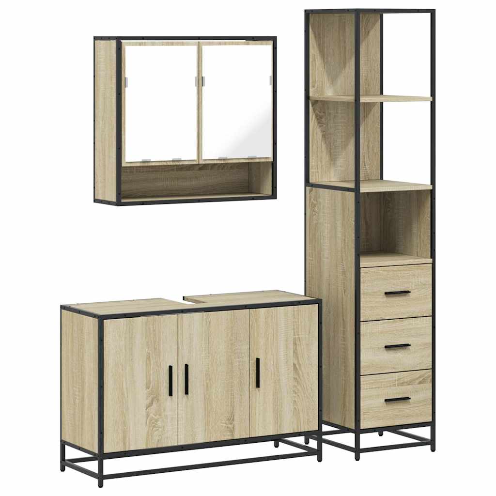 Set Mobili da Bagno 3 pz Rovere Sonoma in Legno Multistrato - immagine 2