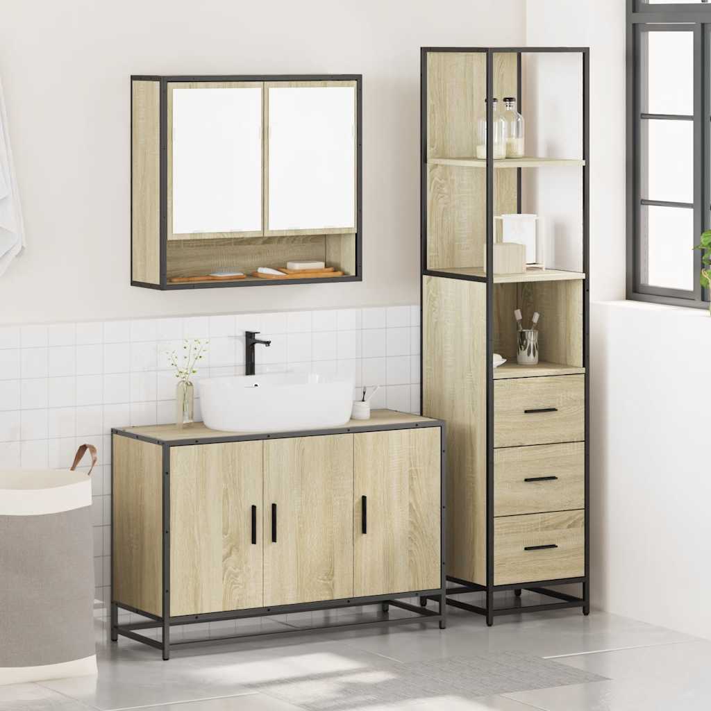 Set Mobili da Bagno 3 pz Rovere Sonoma in Legno Multistrato - immagine 3