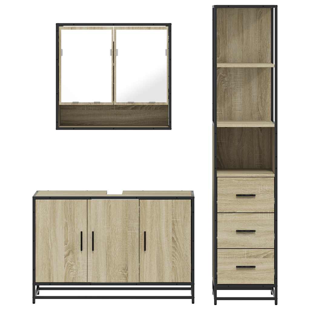 Set Mobili da Bagno 3 pz Rovere Sonoma in Legno Multistrato - immagine 4