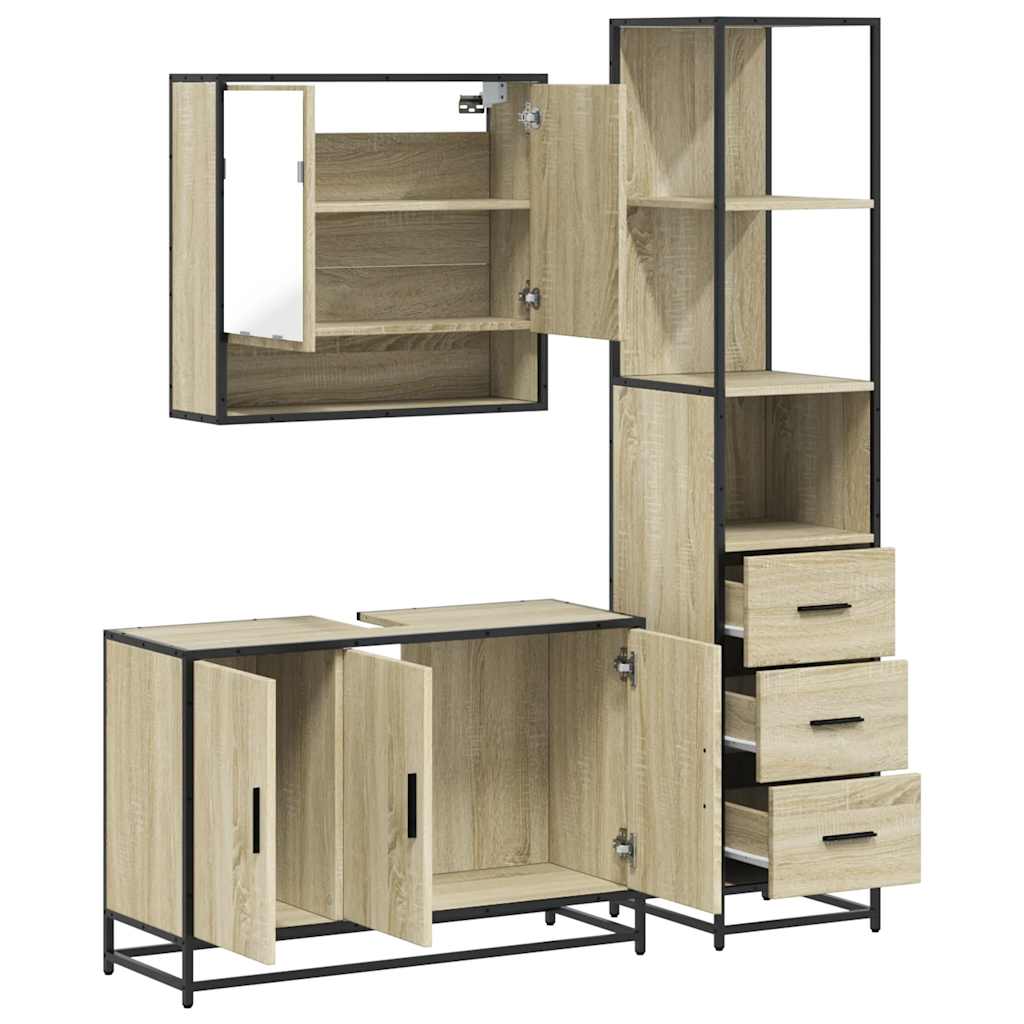 Set Mobili da Bagno 3 pz Rovere Sonoma in Legno Multistrato - immagine 7