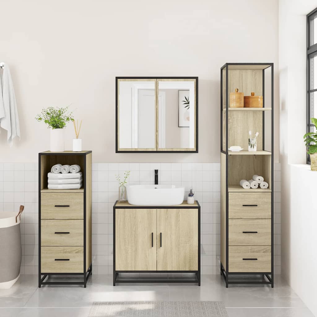 Set Mobili da Bagno 4 pz Rovere Sonoma in Legno Multistrato - immagine 2