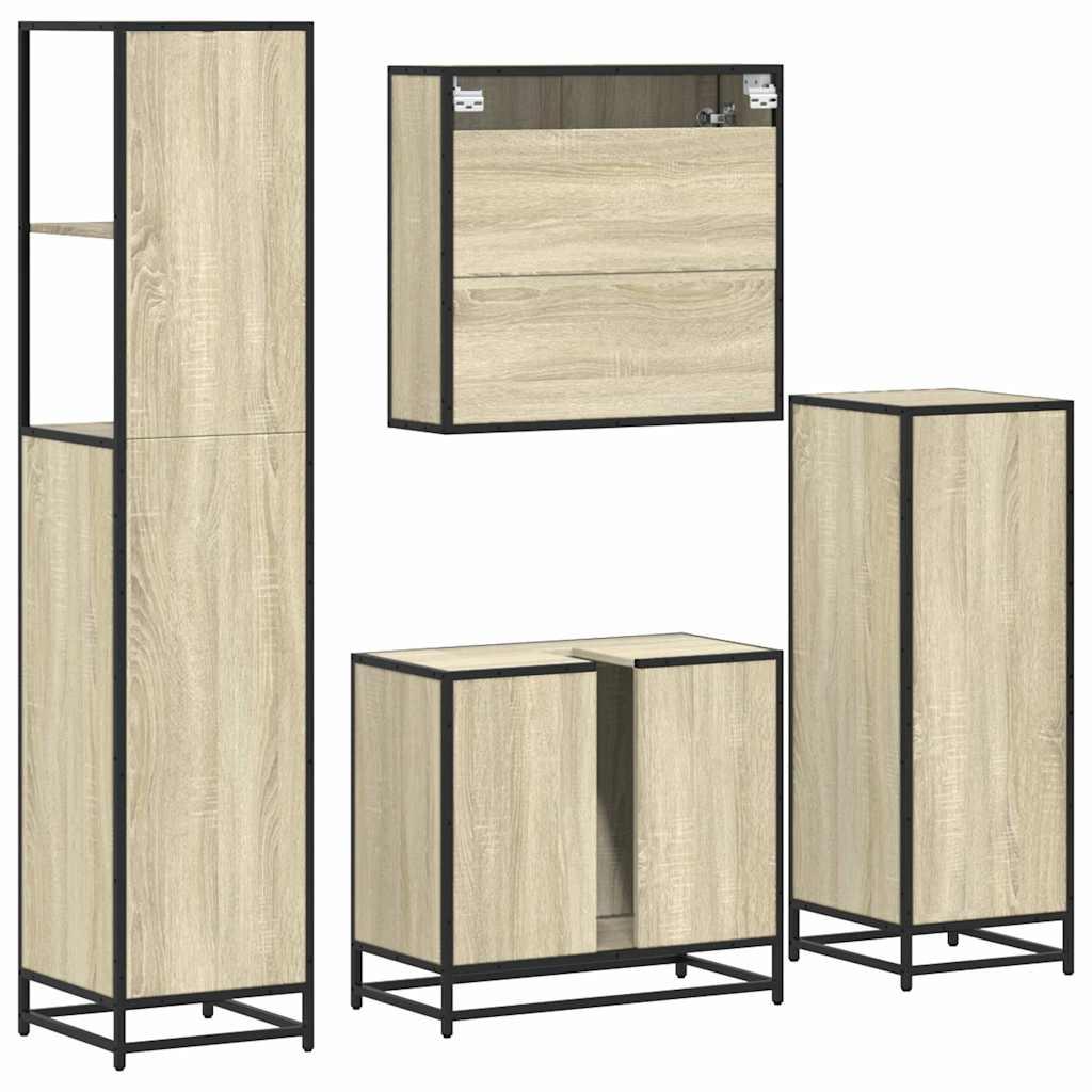 Set Mobili da Bagno 4 pz Rovere Sonoma in Legno Multistrato - immagine 3