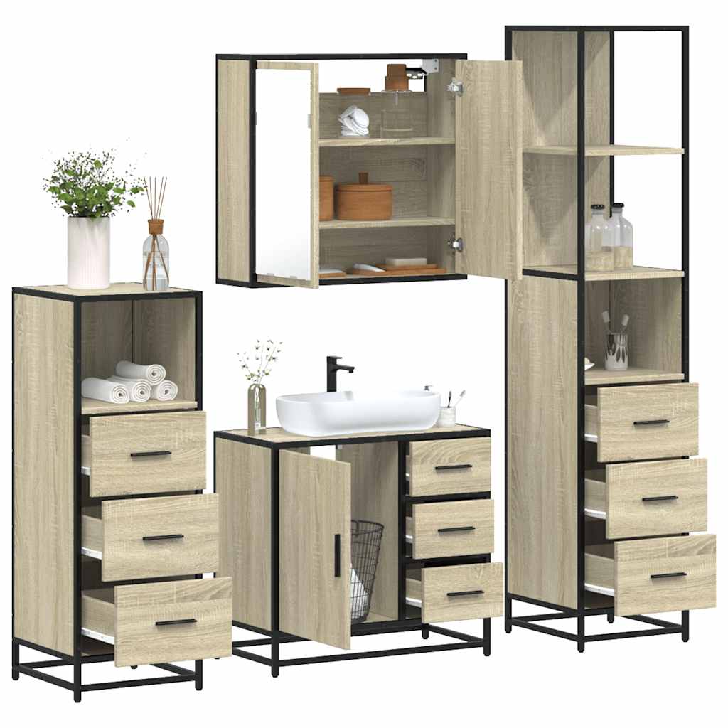 Set Mobili da Bagno 4 pz Rovere Sonoma in Legno Multistrato - immagine 6