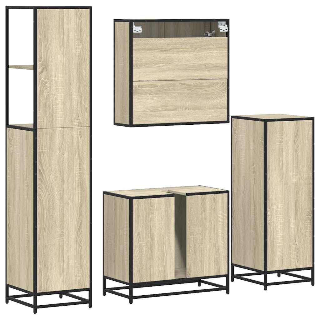Set Mobili da Bagno 4 pz Rovere Sonoma in Legno Multistrato - immagine 2