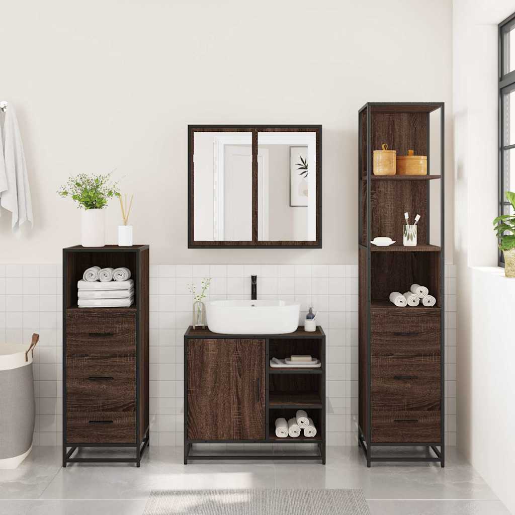 Set Mobili da Bagno 4 pz Rovere Marrone in Legno Multistrato - immagine 3