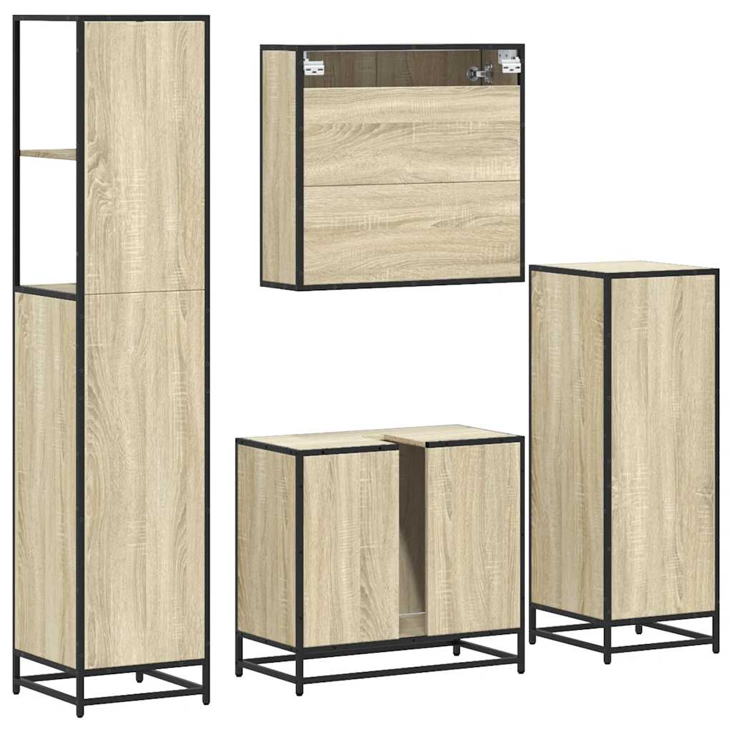Set Mobili da Bagno 4 pz Rovere Sonoma in Legno Multistrato
