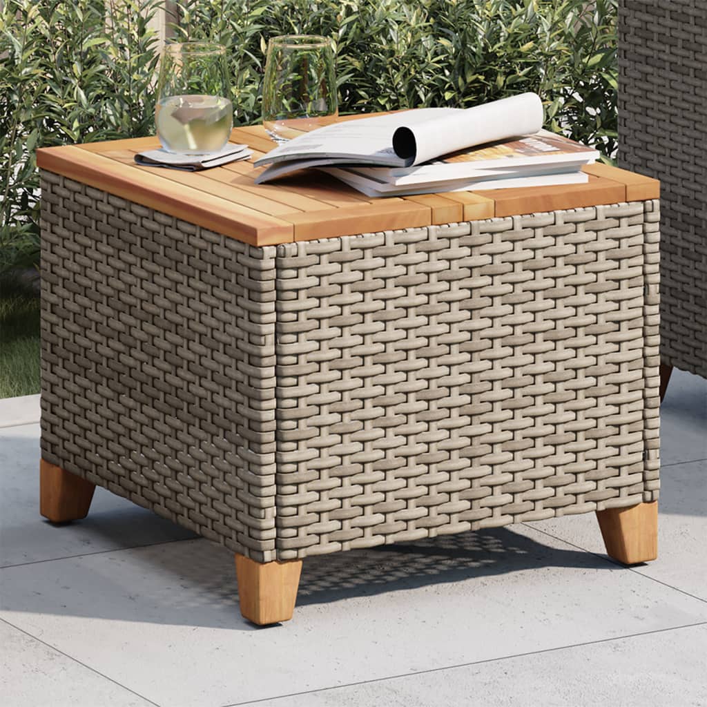 Tavolo da Giardino Grigio 45x45x37 cm Polyrattan e Legno Acacia - immagine 3