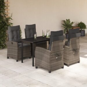 Set da Pranzo da Giardino 5 pz con Cuscini in Polyrattan Grigio