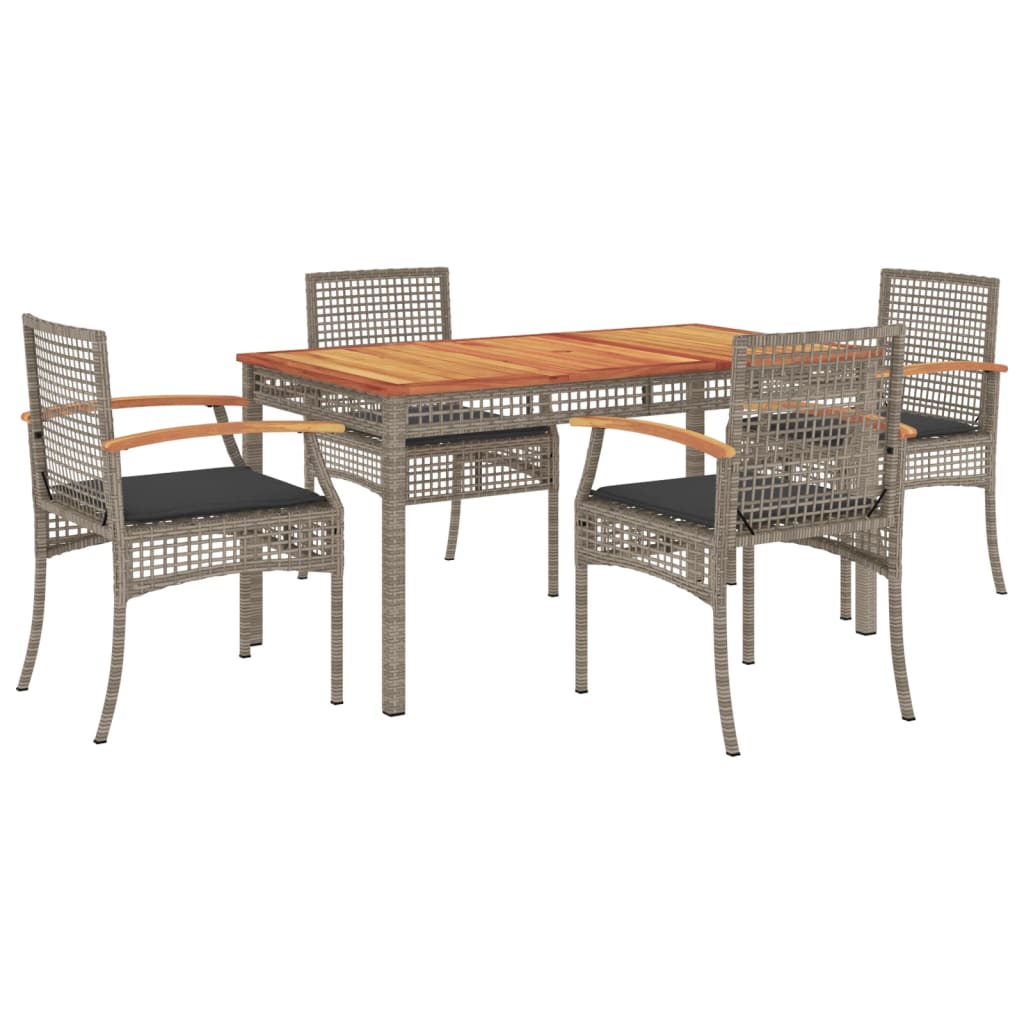 Set da Pranzo da Giardino 5 pz con Cuscini in Polyrattan Grigio - immagine 2