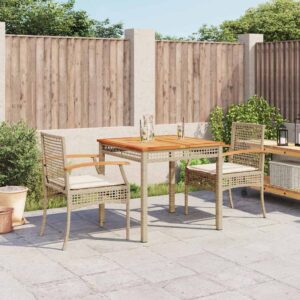 Set da Pranzo da Giardino 3 pz con Cuscini Beige in Polyrattan