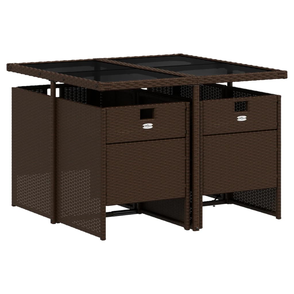 Set da Pranzo da Giardino 5pz con Cuscini in Polyrattan Marrone - immagine 3