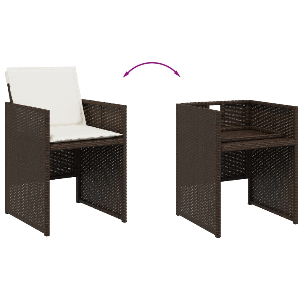 Set da Pranzo da Giardino 5pz con Cuscini in Polyrattan Marrone - immagine 6