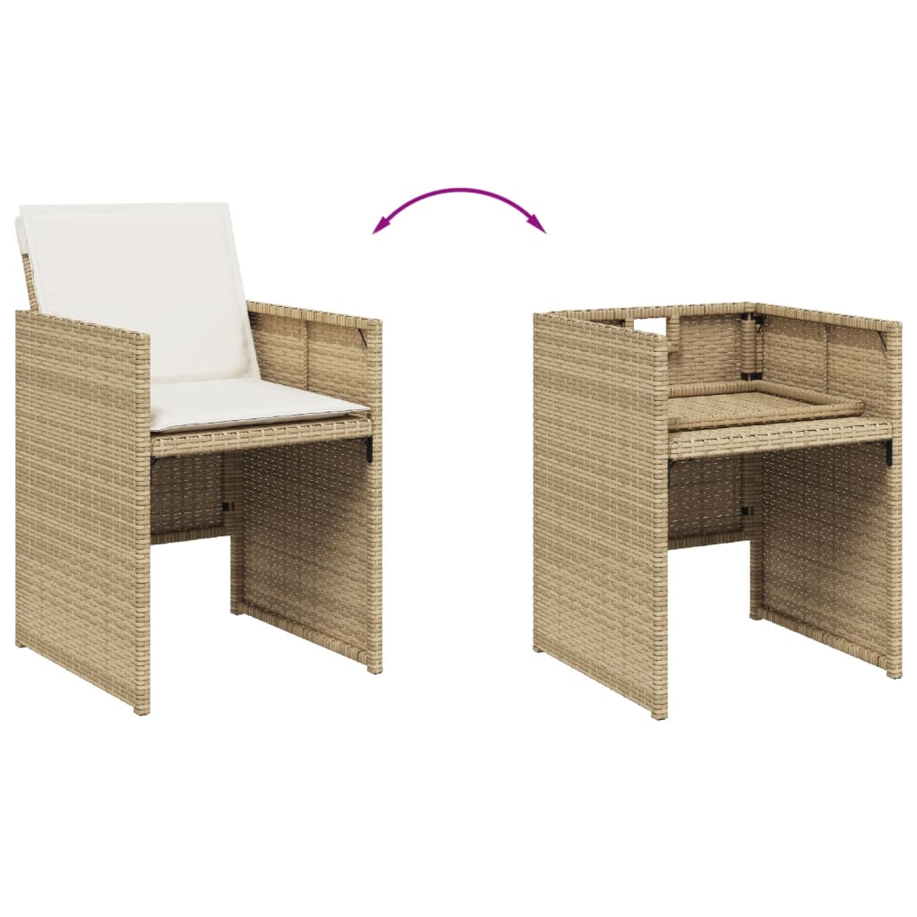 Set da Pranzo da Giardino 9 pz con Cuscini Beige in Polyrattan - immagine 5