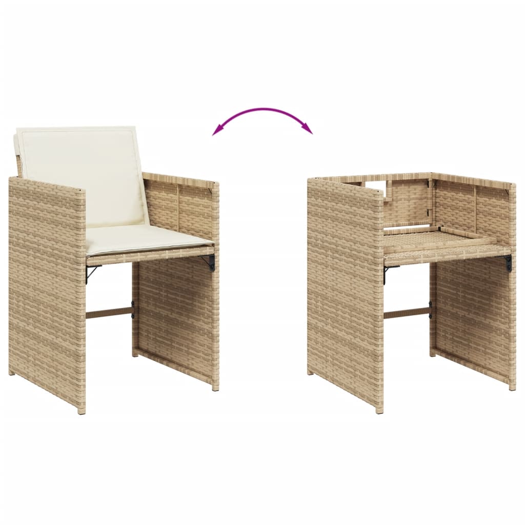 Set da Pranzo da Giardino 9 pz con Cuscini Beige in Polyrattan - immagine 7