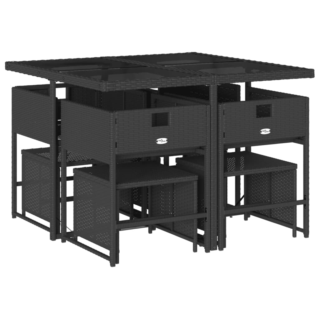 Set da Pranzo da Giardino 9 pz con Cuscini Nero in Polyrattan - immagine 4