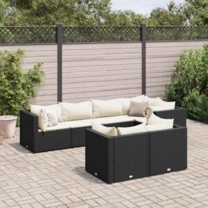 Set Salotto da Giardino con Cuscini 7pz Nero Polyrattan
