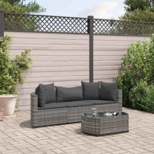 Set Divani da Giardino 4 pz con Cuscini in Polyrattan Grigio