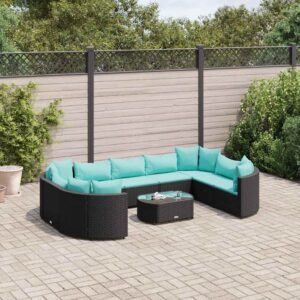 Set Divani da Giardino 10pz con Cuscini in Polyrattan Nero
