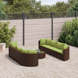 Set Divani da Giardino 9pz con Cuscini Marrone in Polyrattan