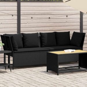 Divano da Giardino con Cuscini in Polyrattan Nero