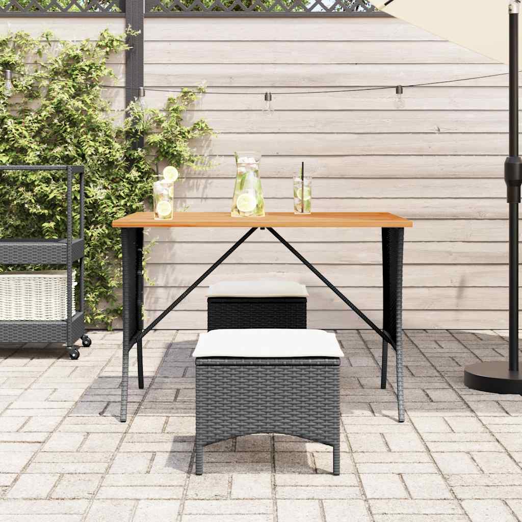 Set da Pranzo da Giardino 3 pz con Cuscini Nero in Polyrattan - immagine 3