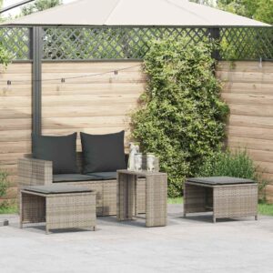 Set Divano da Giardino 5pz con Cuscini Grigio Chiaro Polyrattan