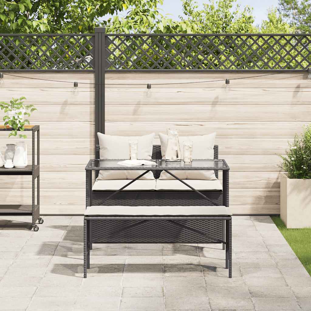 Set da Pranzo da Giardino 3 pz con Cuscini Nero in Polyrattan - immagine 3