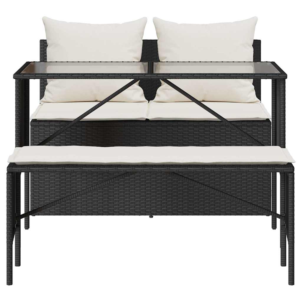 Set da Pranzo da Giardino 3 pz con Cuscini Nero in Polyrattan - immagine 6