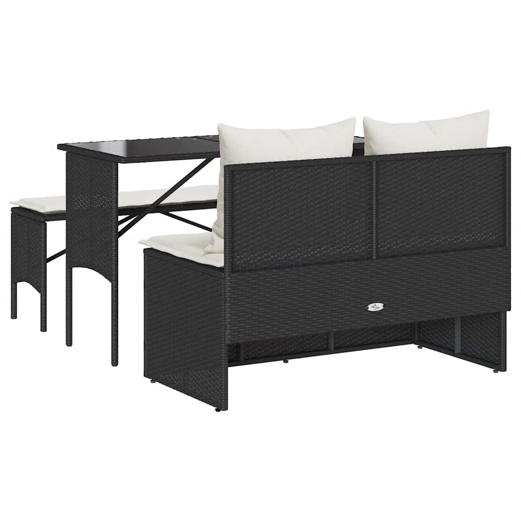 Set da Pranzo da Giardino 3 pz con Cuscini Nero in Polyrattan - immagine 8