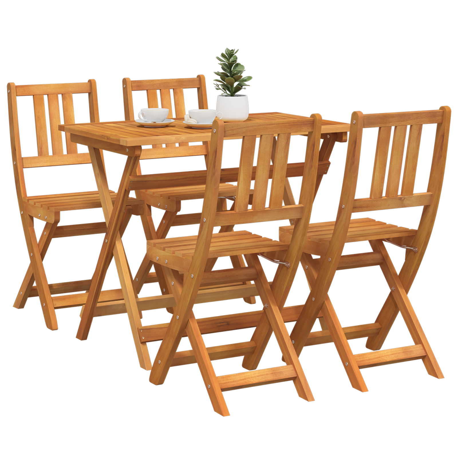 Set Bistro da Giardino Pieghevole 4 Pezzi in Legno Massello di Acacia - immagine 3