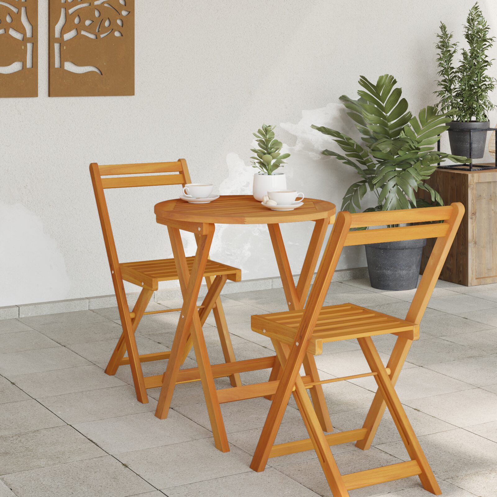 Tavolo da Giardino Pieghevole Rotondo Ø60x72 cm Legno Massello di Acacia - immagine 3